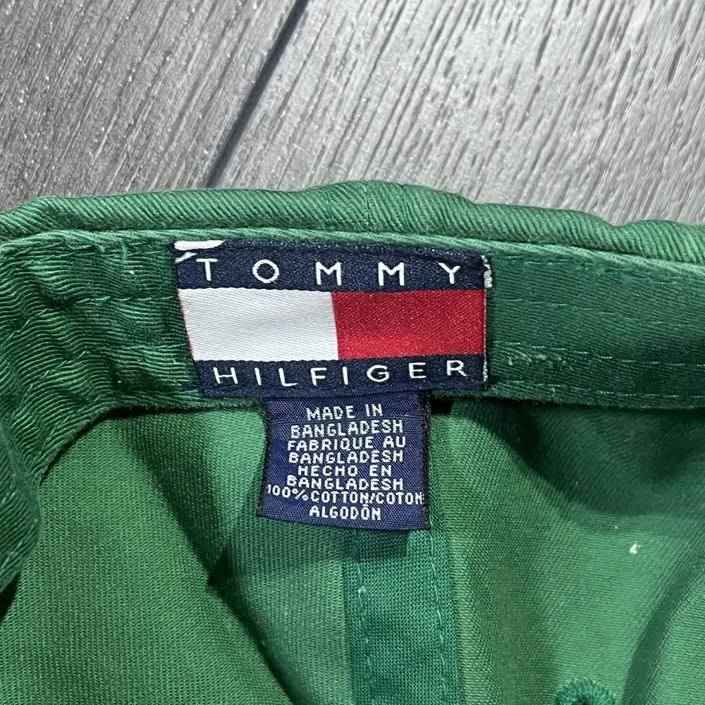 VTG 90s Tommy Hilfiger Athletic Hat Y2K Streetwear Flag Logo Green Preppy Hiphop